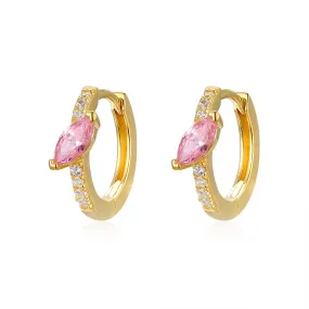 Marquise Pink Zircon Silver Hoop Earrings for Women