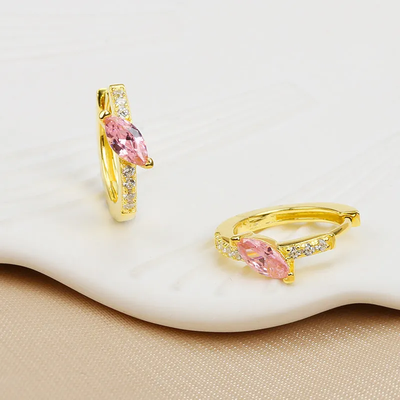 Marquise Pink Zircon Silver Hoop Earrings for Women