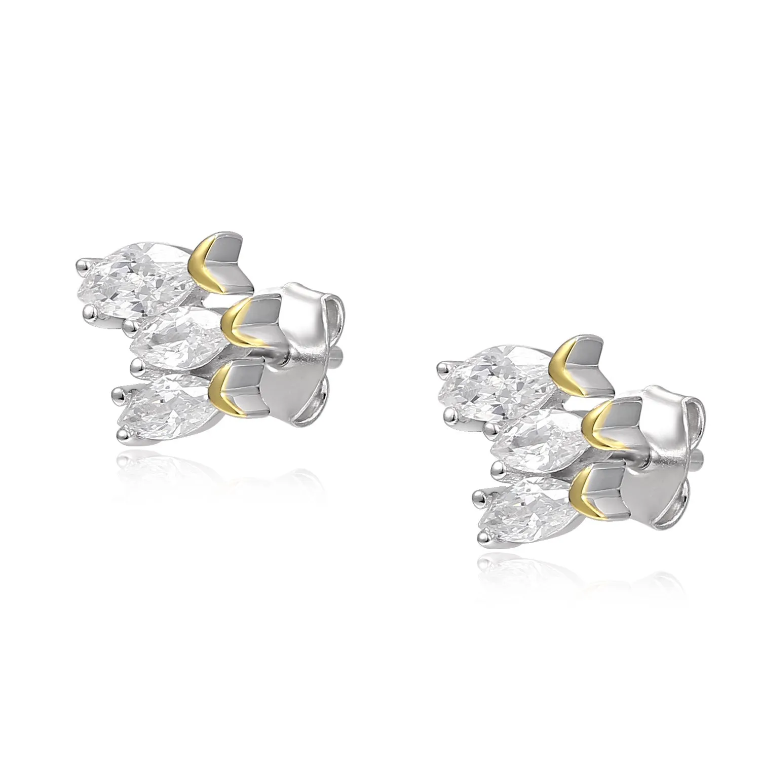 Marquise Zircon Fish Silver Studs Earrings for Women