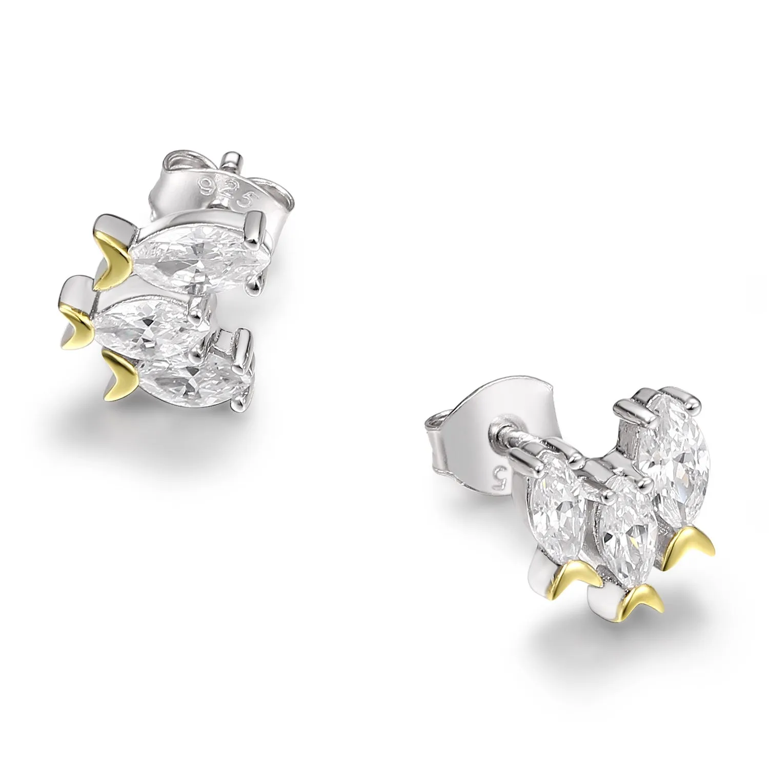 Marquise Zircon Fish Silver Studs Earrings for Women