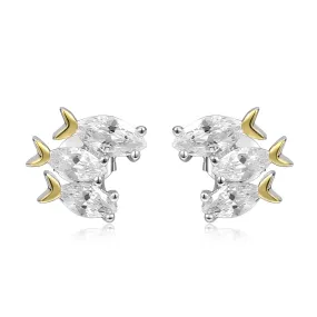 Marquise Zircon Fish Silver Studs Earrings for Women