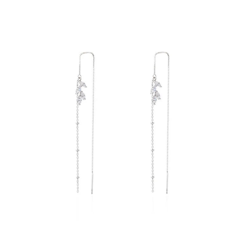 Marquise Zircon Long Ear Line Silver Drop Earrings for Women