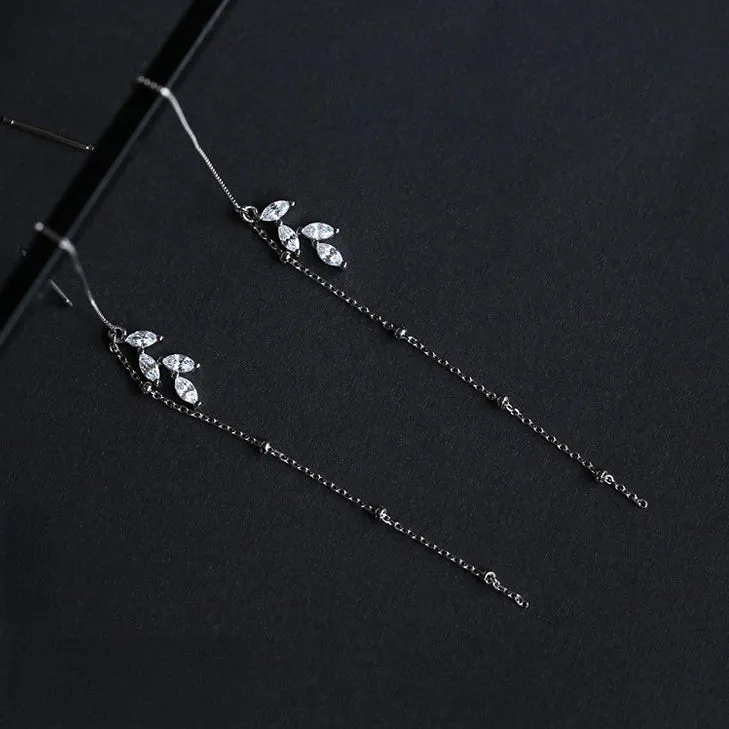 Marquise Zircon Long Ear Line Silver Drop Earrings for Women