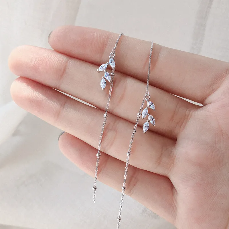 Marquise Zircon Long Ear Line Silver Drop Earrings for Women