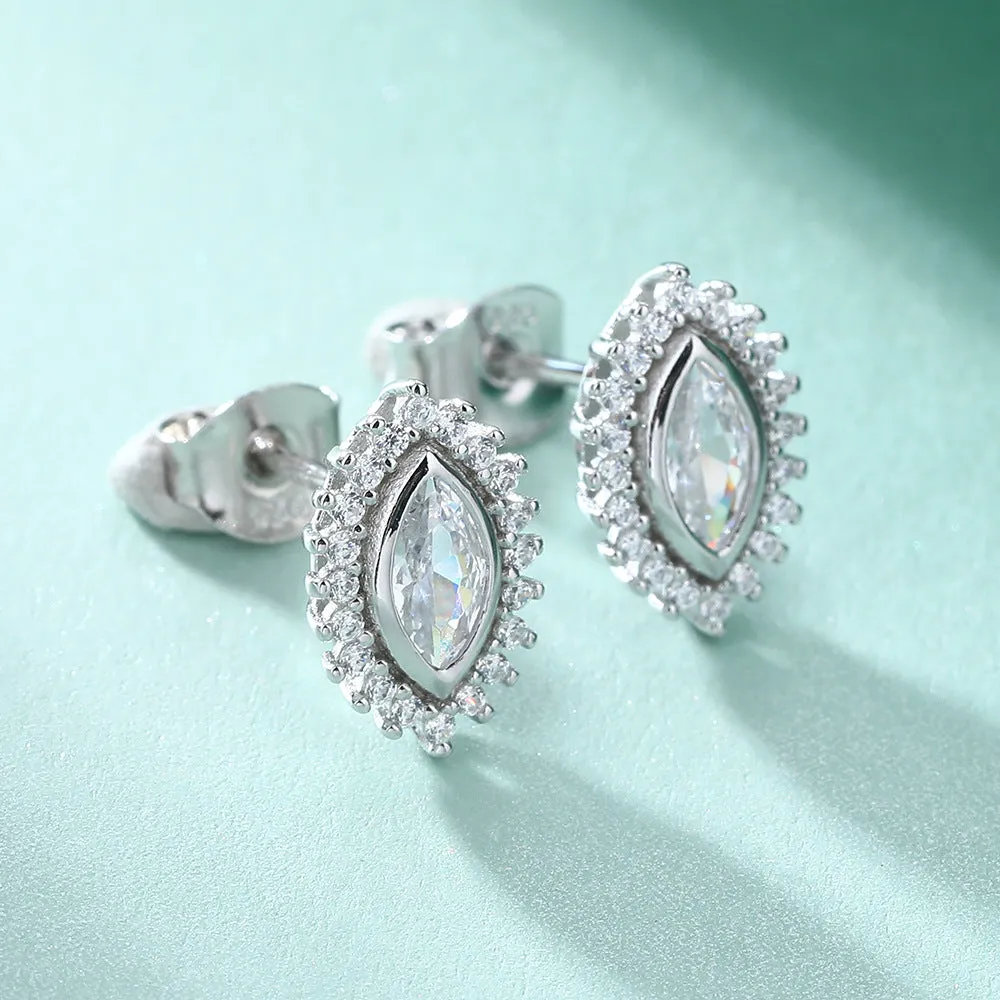 Marquise Zircon Sun Shape Silver Studs Earrings for Women