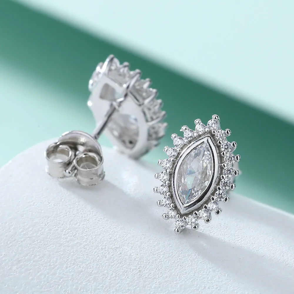 Marquise Zircon Sun Shape Silver Studs Earrings for Women