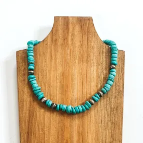 Mason Lee | Navajo Handmade Kingman Turquoise Chip Necklace with 10mm Navajo Pearl Spacers