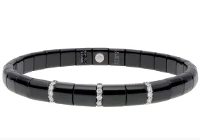 Matte Black Ceramic Triple Diamond Bar Stretch Bracelet