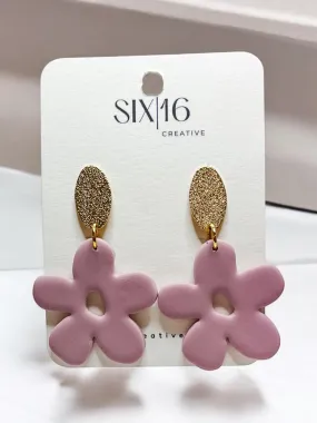 Mauve Flower Clay Earrings