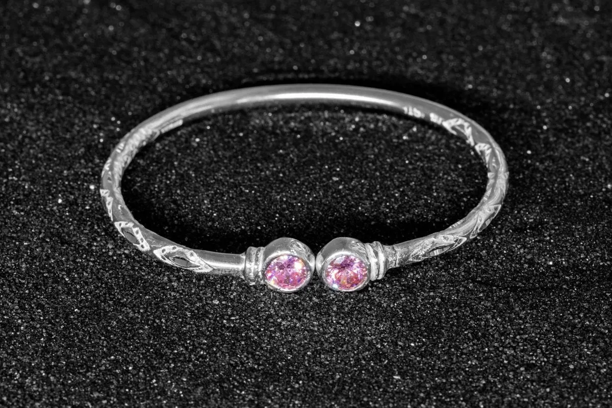 Medium Bangle with Pink CZ October Birthstone