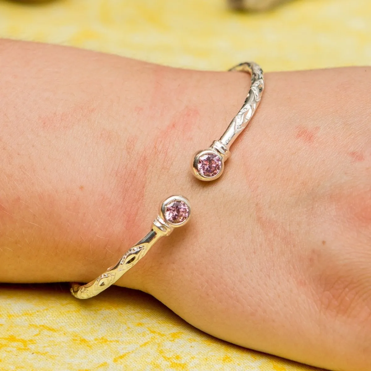 Medium Bangle with Pink CZ October Birthstone