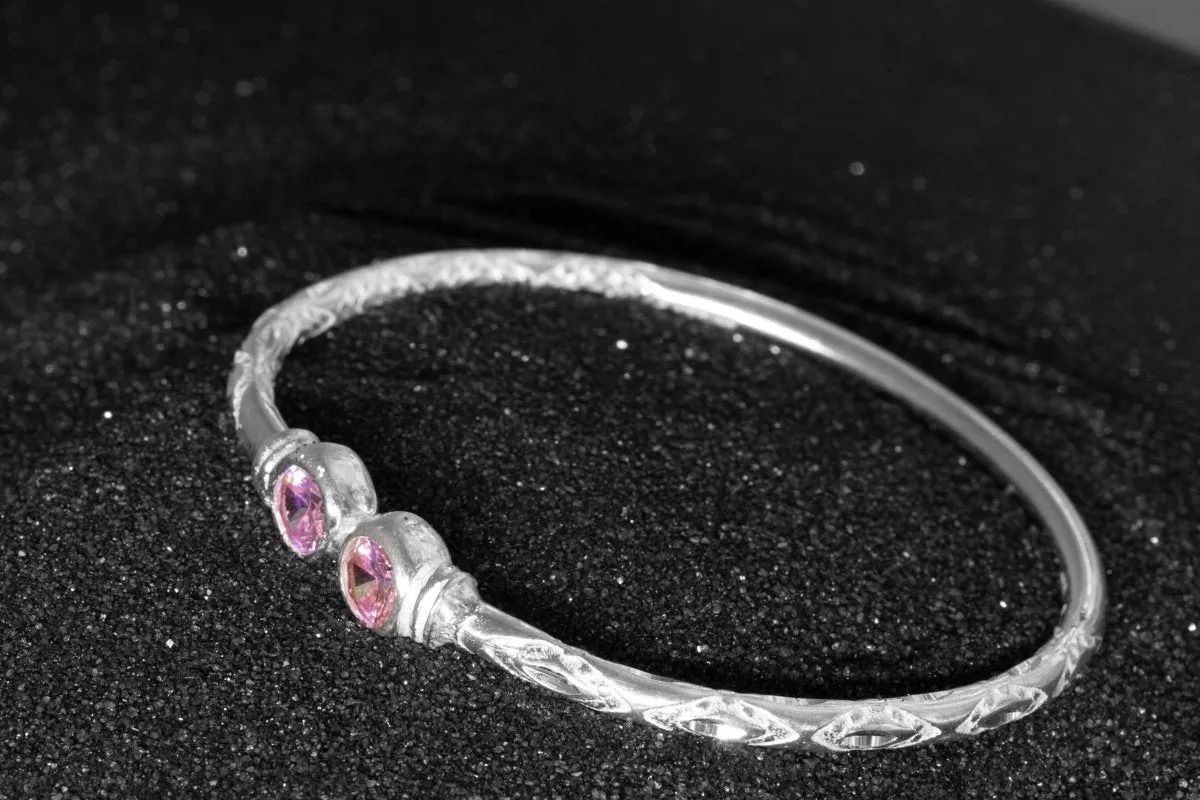 Medium Bangle with Pink CZ October Birthstone