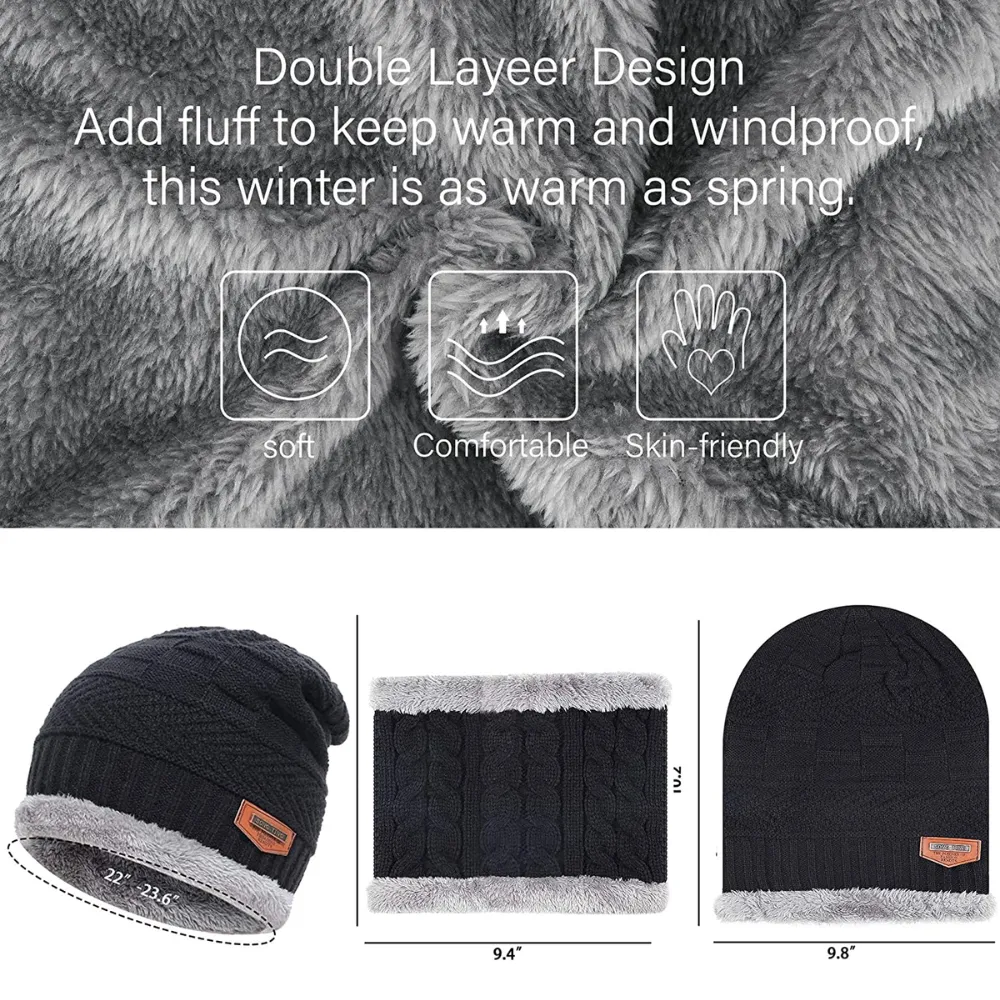 Men's Woolen Cap with Neck Warmer | Cap & Muffler for Men & Women | Beanie Cap (Colours and Designs May Vary)