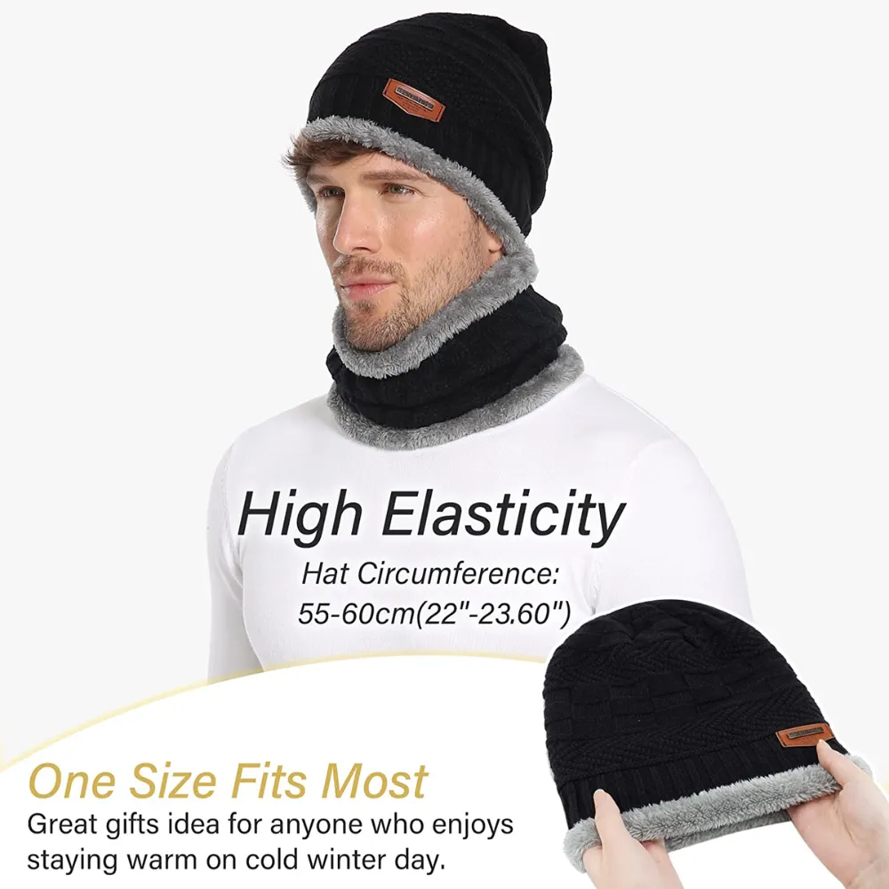 Men's Woolen Cap with Neck Warmer | Cap & Muffler for Men & Women | Beanie Cap (Colours and Designs May Vary)