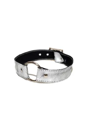 Metallic Silver Leather Choker [Unisex]