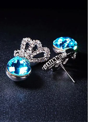 Micro Pave AAA Zircon Butterfly with Blue Austrian Crystal Platinum Plated Stud Earrings