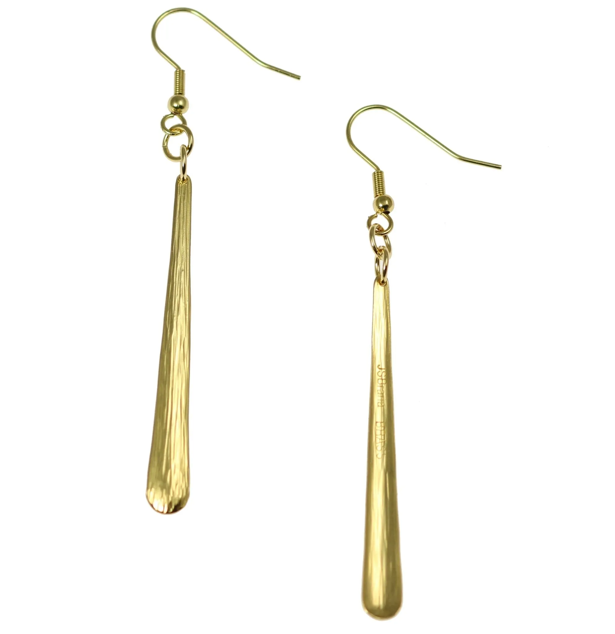 Mini Chased Nu Gold Brass Drop Earrings