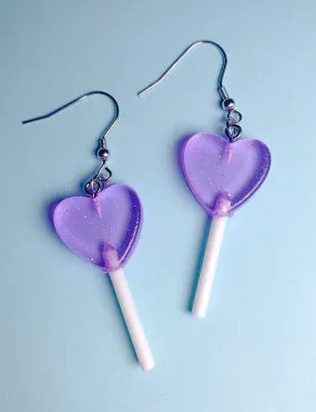 MINI HEART LOLLIPOP EARRINGS - PURPLE