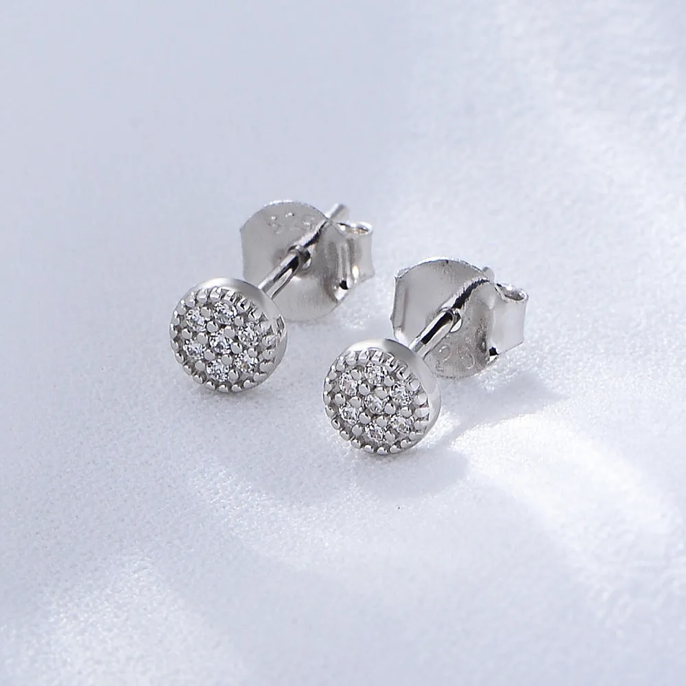 Mini Zircon Round Silver Studs Earrings for Women