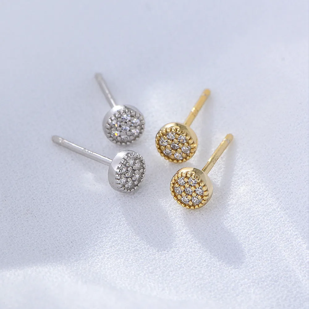 Mini Zircon Round Silver Studs Earrings for Women