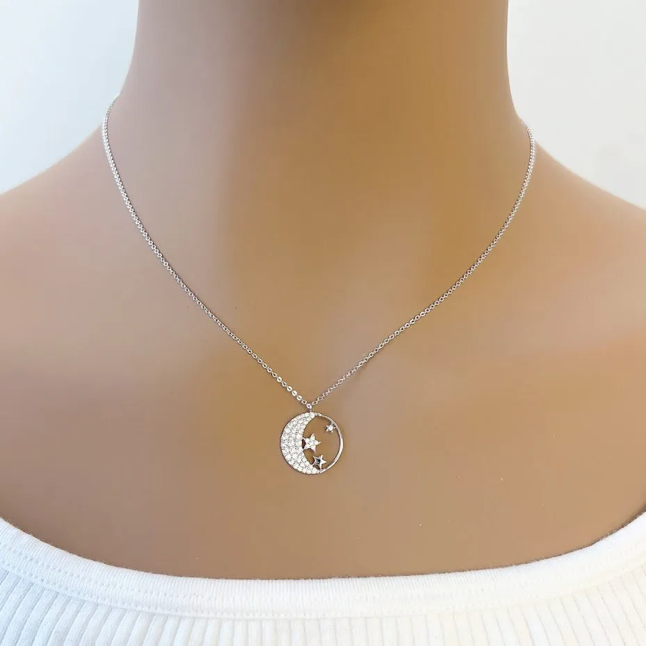 Moon & Star Cubic Zirconia Necklace