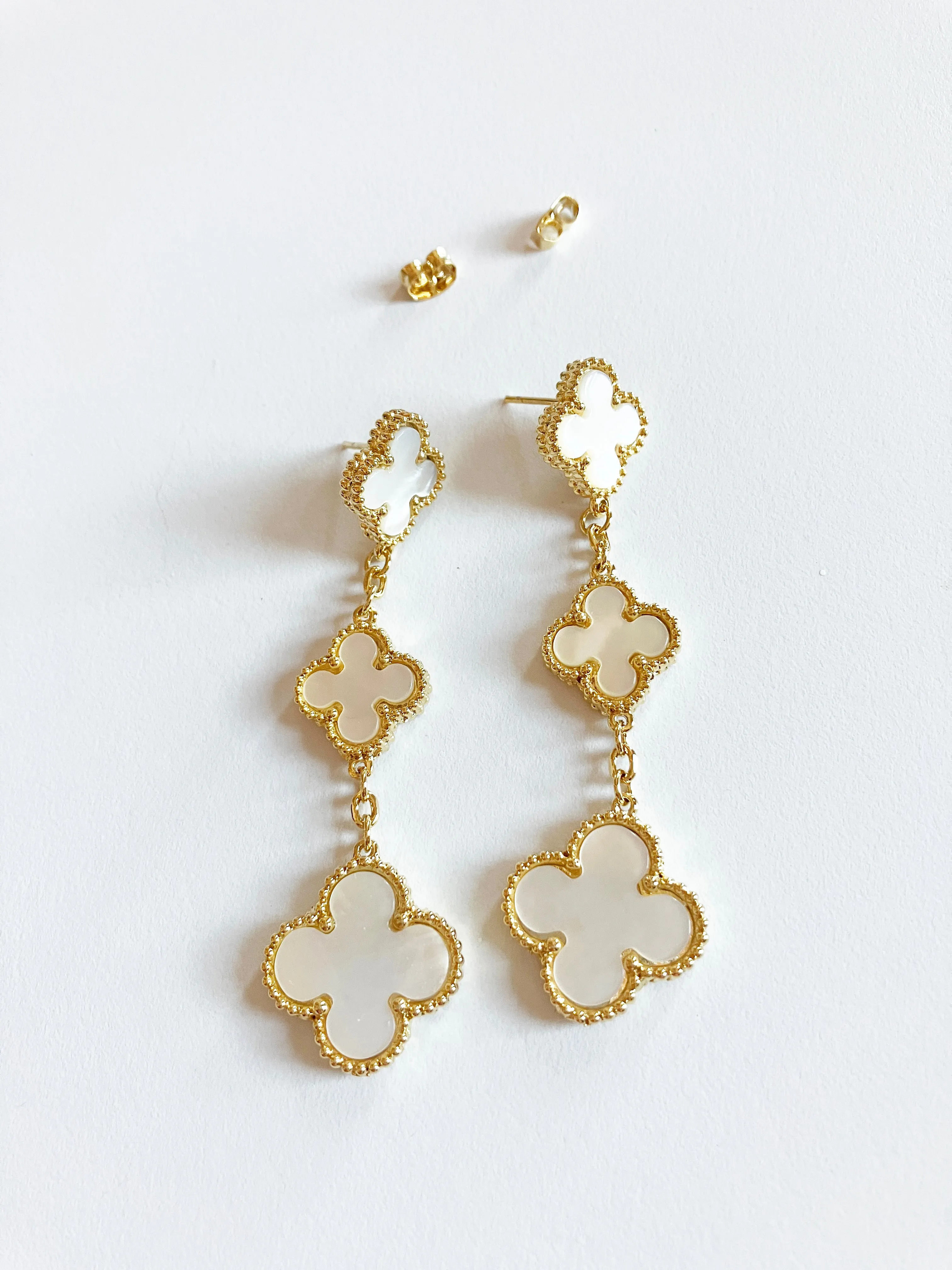 Mother of Pearl Triple-drop Earrings in Gold