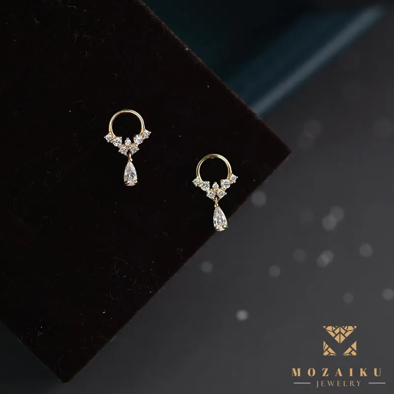 Mozaiku Teardrop 14K Gold Ear Studs with Zircon Dangles