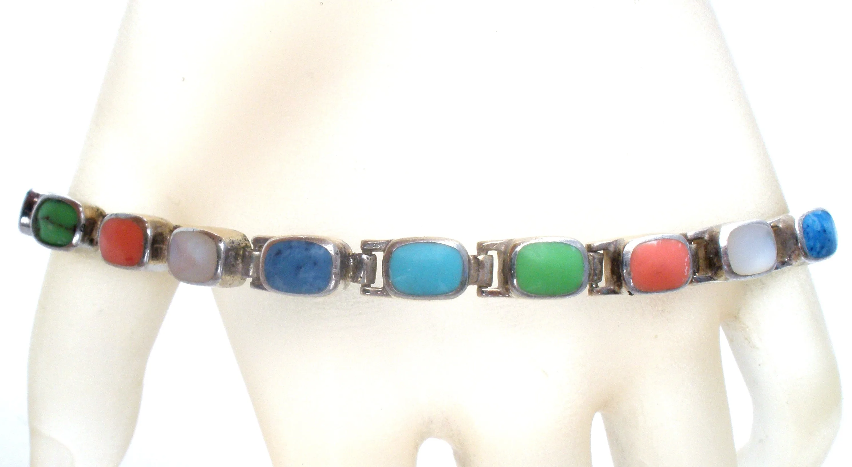 Multi Color Gemstone Sterling Silver Bracelet