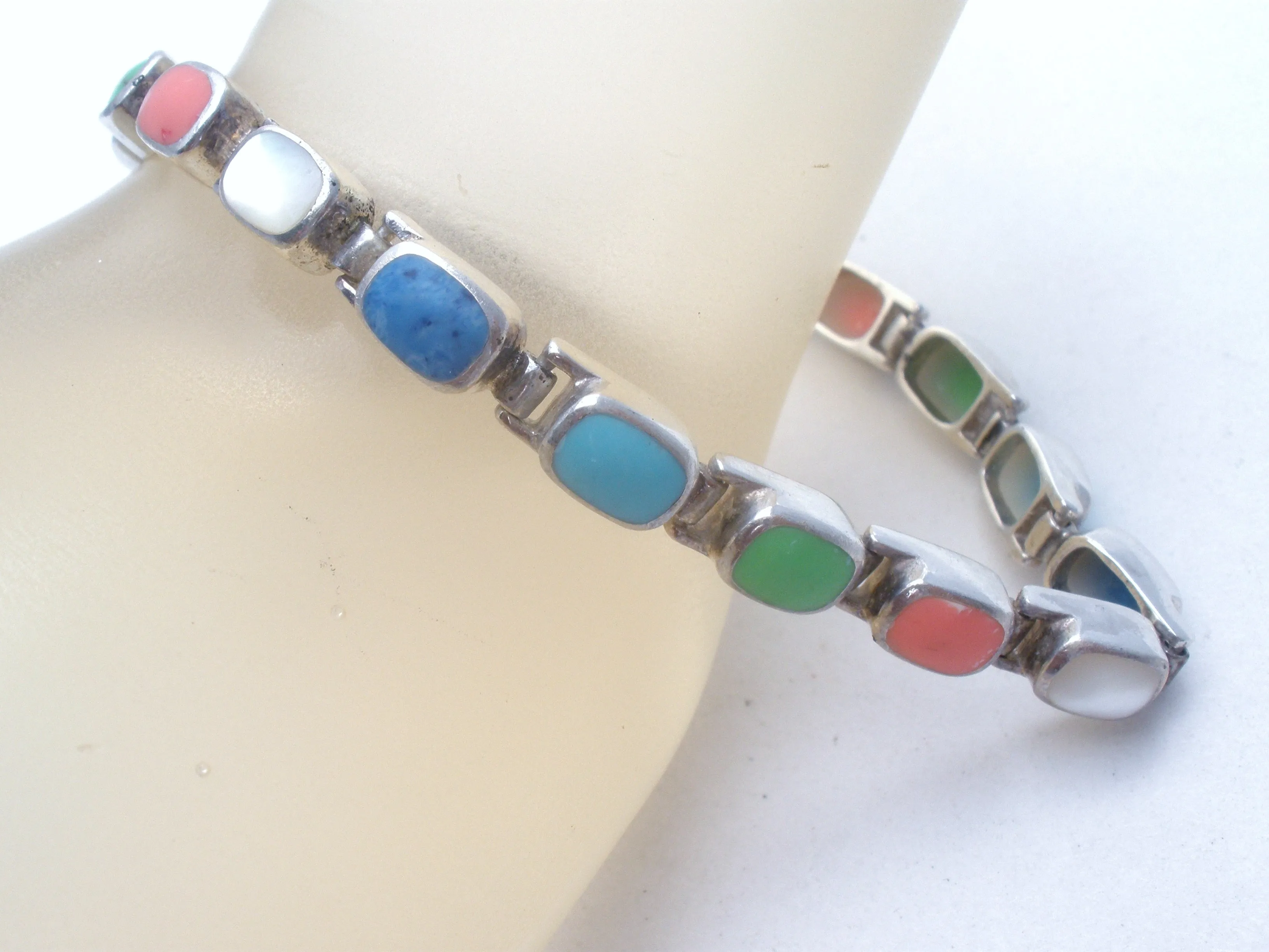 Multi Color Gemstone Sterling Silver Bracelet