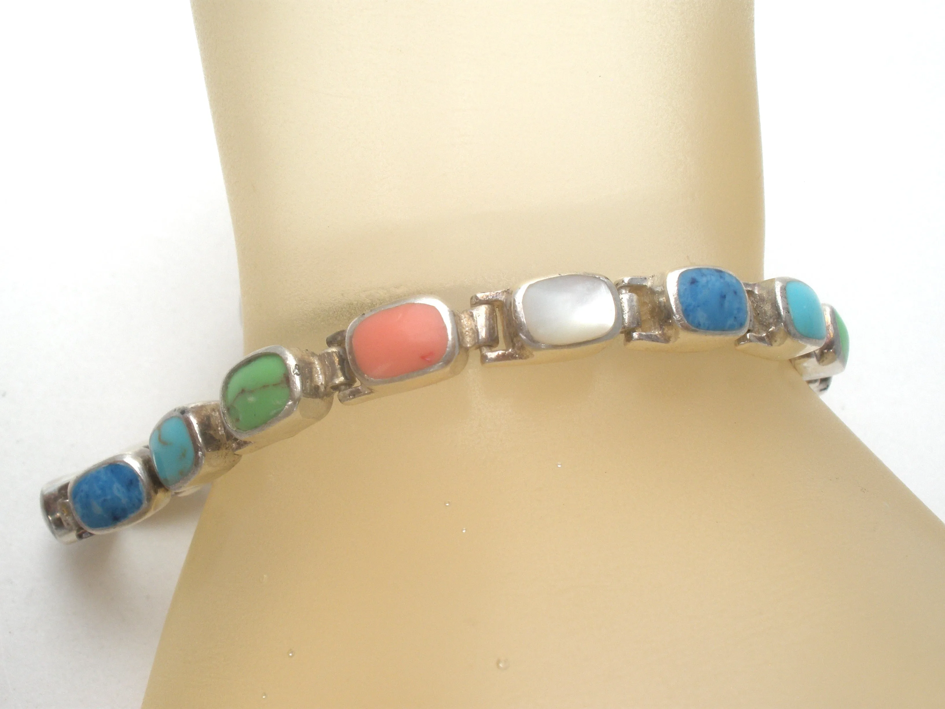 Multi Color Gemstone Sterling Silver Bracelet