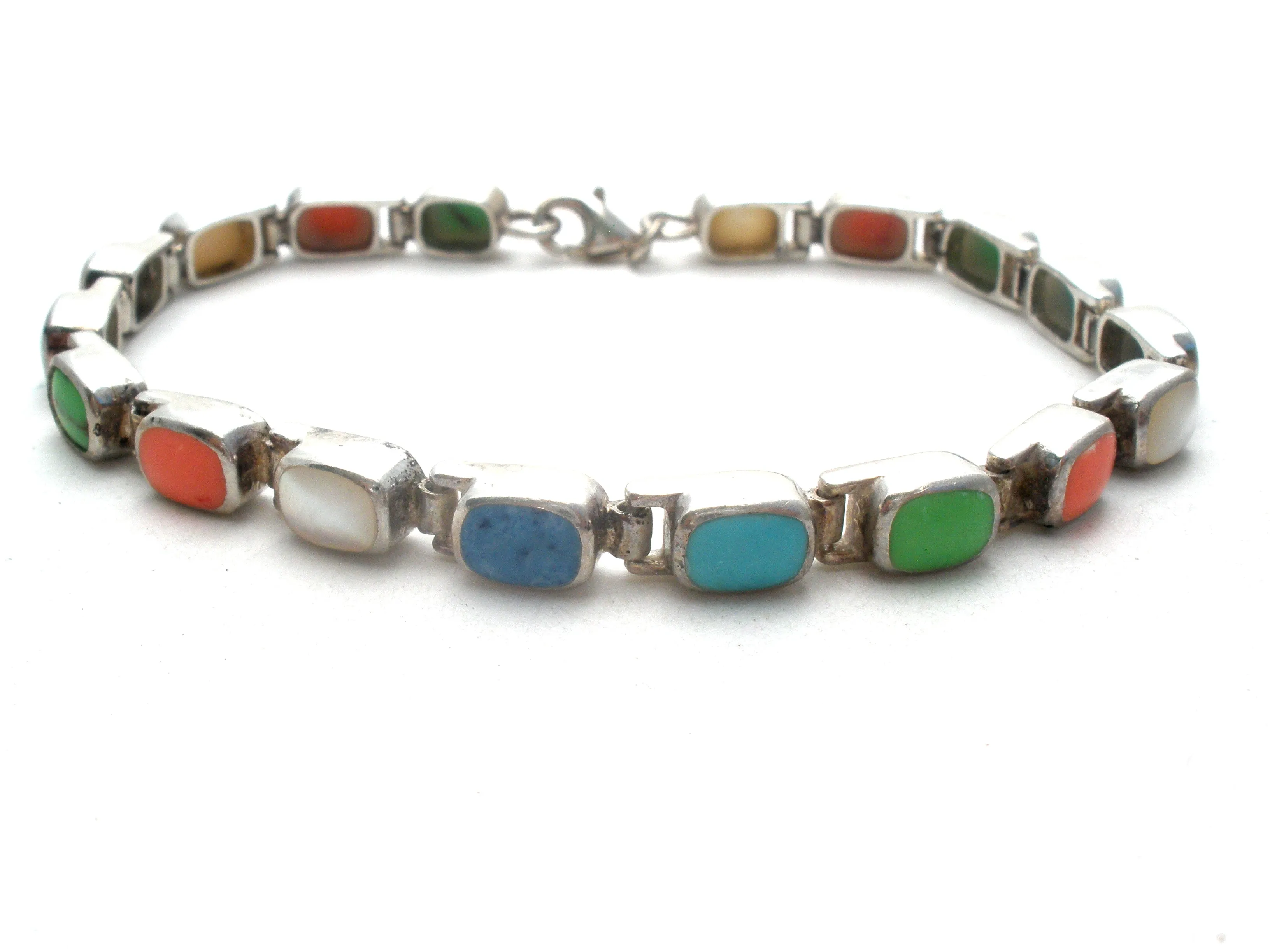 Multi Color Gemstone Sterling Silver Bracelet