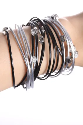 Multi Strap Diamante Beads Wrap Magnetic Choker / Bracelet