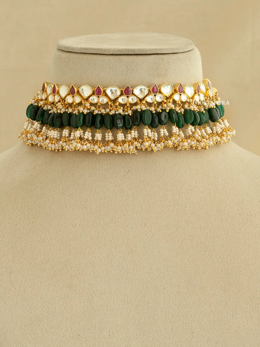 Multicolor Gold Plated Jadau Kundan Bridal Necklace Set - MS1359M