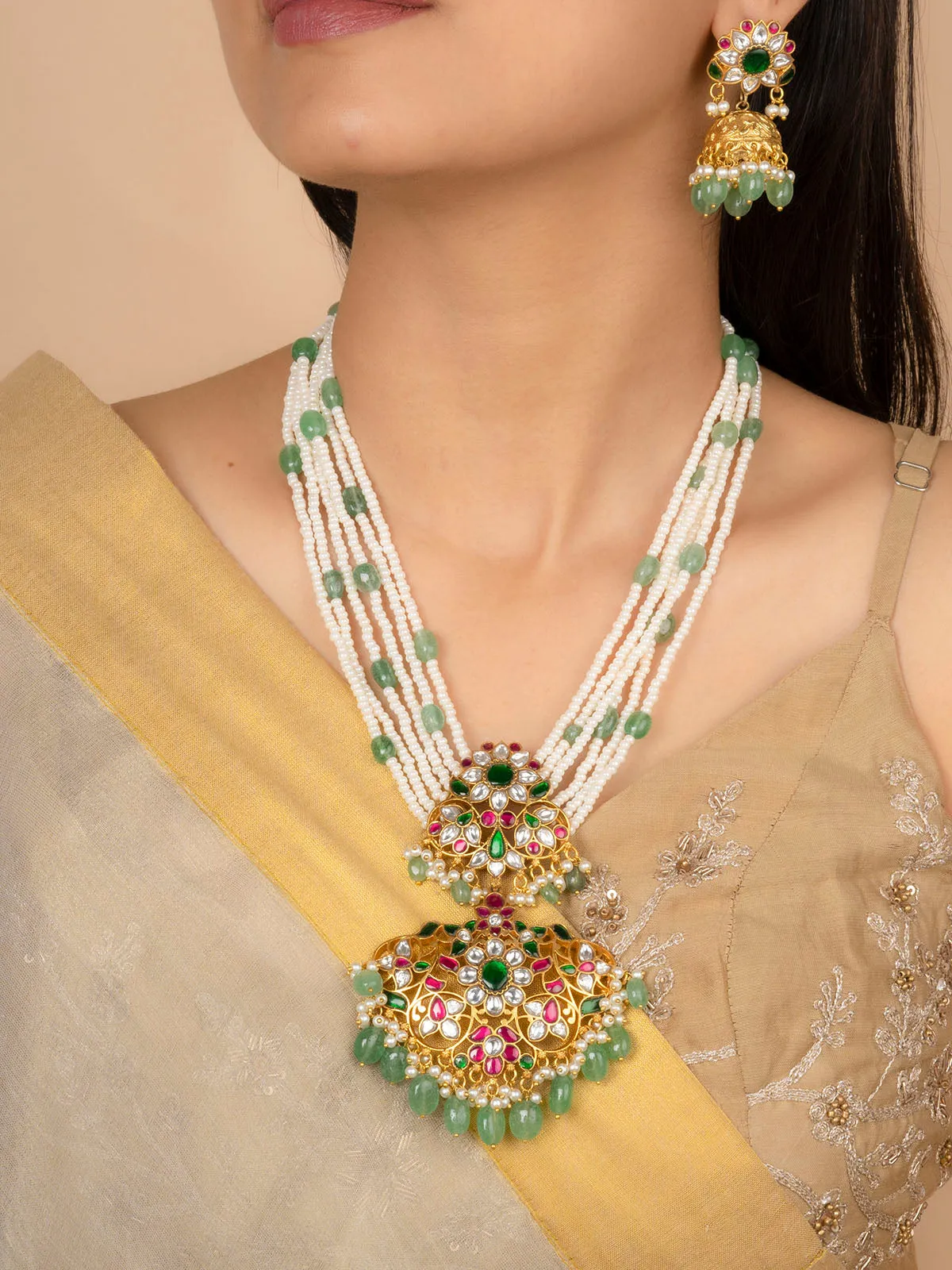 Multicolor Gold Plated Jadau Kundan Necklace Set - MS2018M