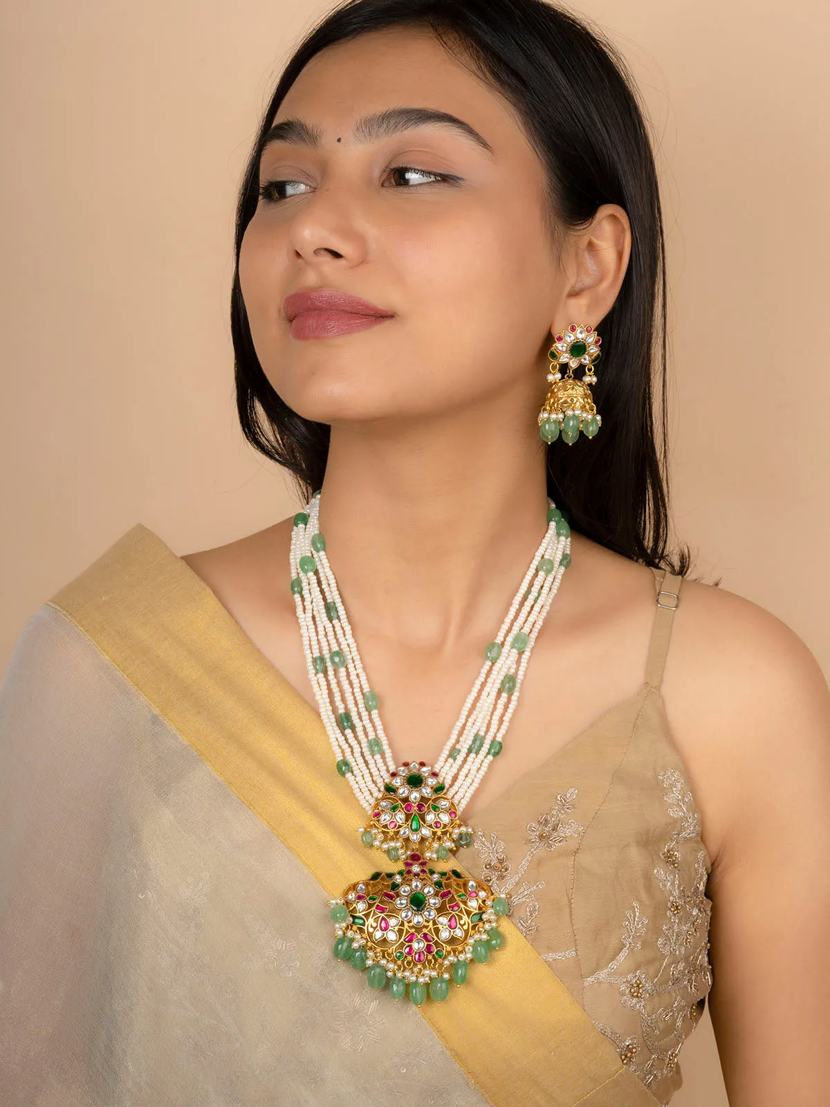 Multicolor Gold Plated Jadau Kundan Necklace Set - MS2018M