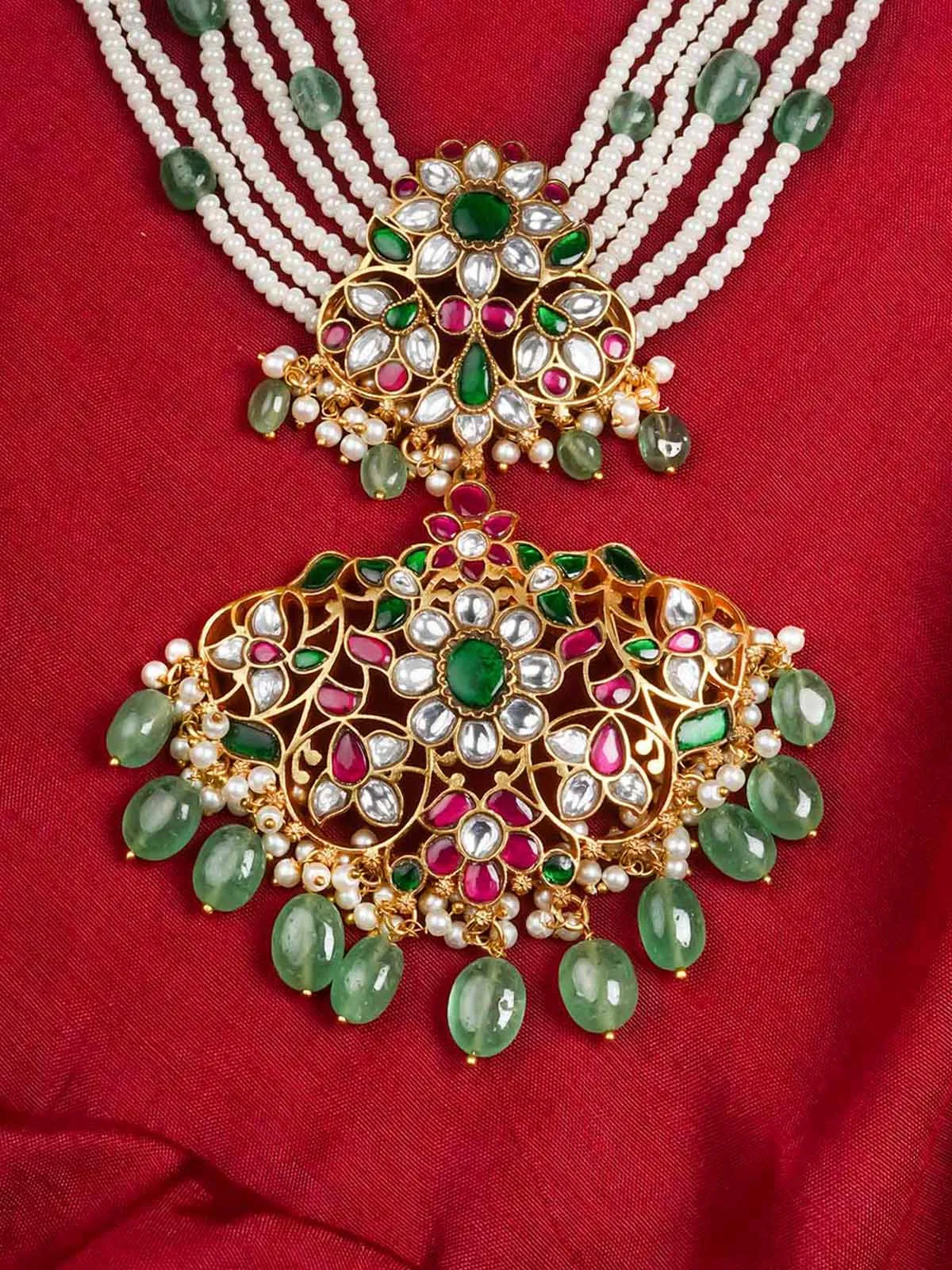 Multicolor Gold Plated Jadau Kundan Necklace Set - MS2018M