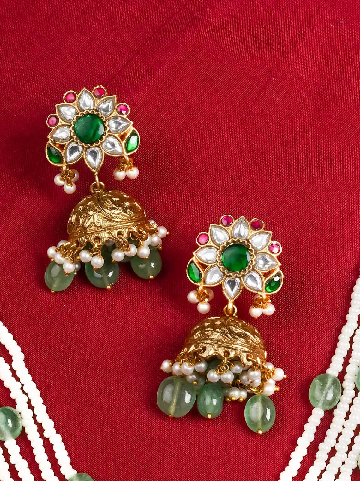 Multicolor Gold Plated Jadau Kundan Necklace Set - MS2018M