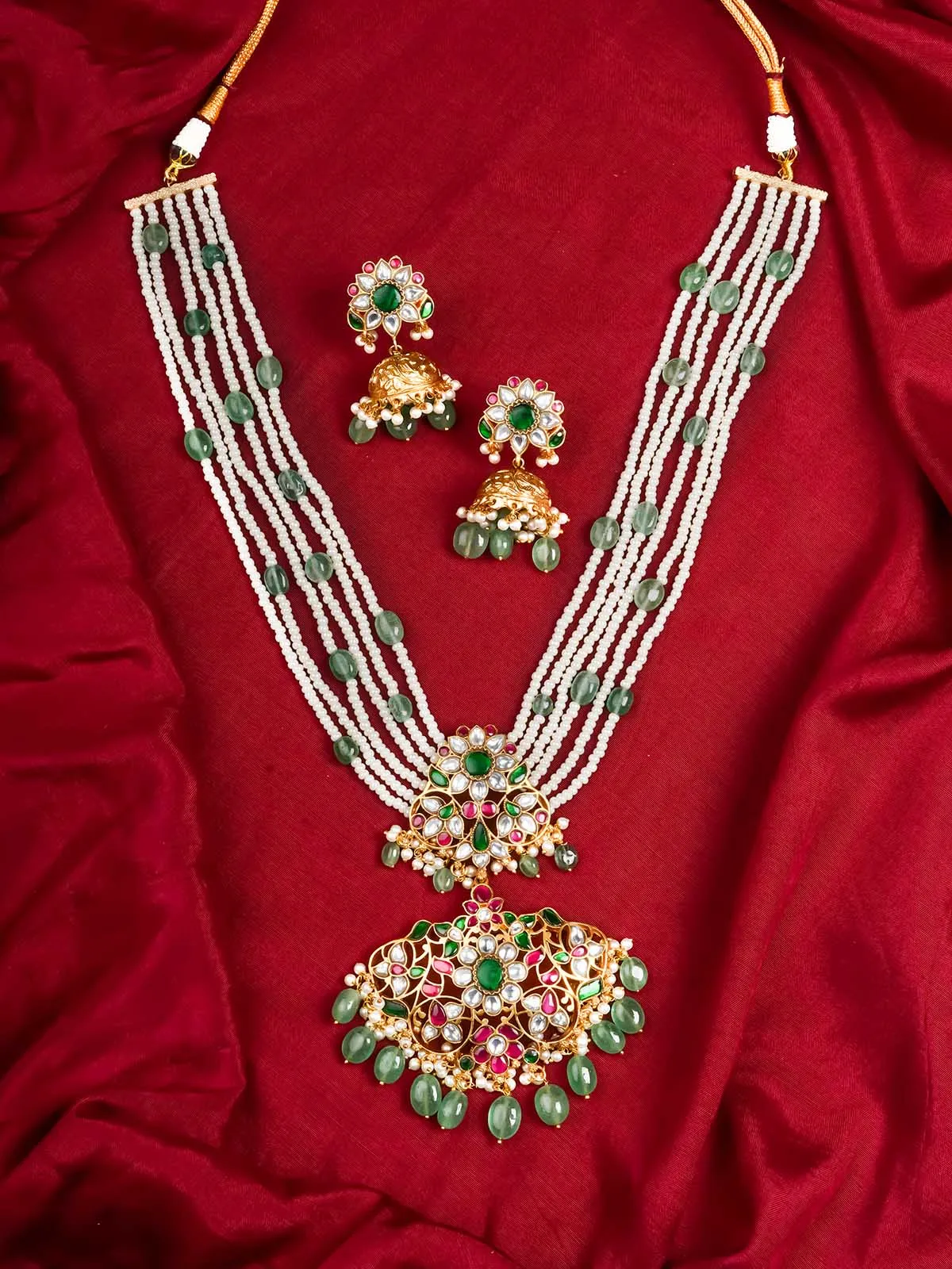 Multicolor Gold Plated Jadau Kundan Necklace Set - MS2018M