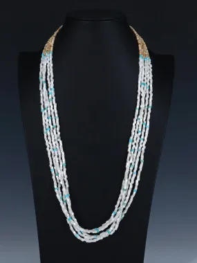 Native American Five Strand Mother of Pearl and Turquoise Necklace