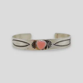 Native American Handcrafted Sterling Silver Pink Conch Heart Bracelet