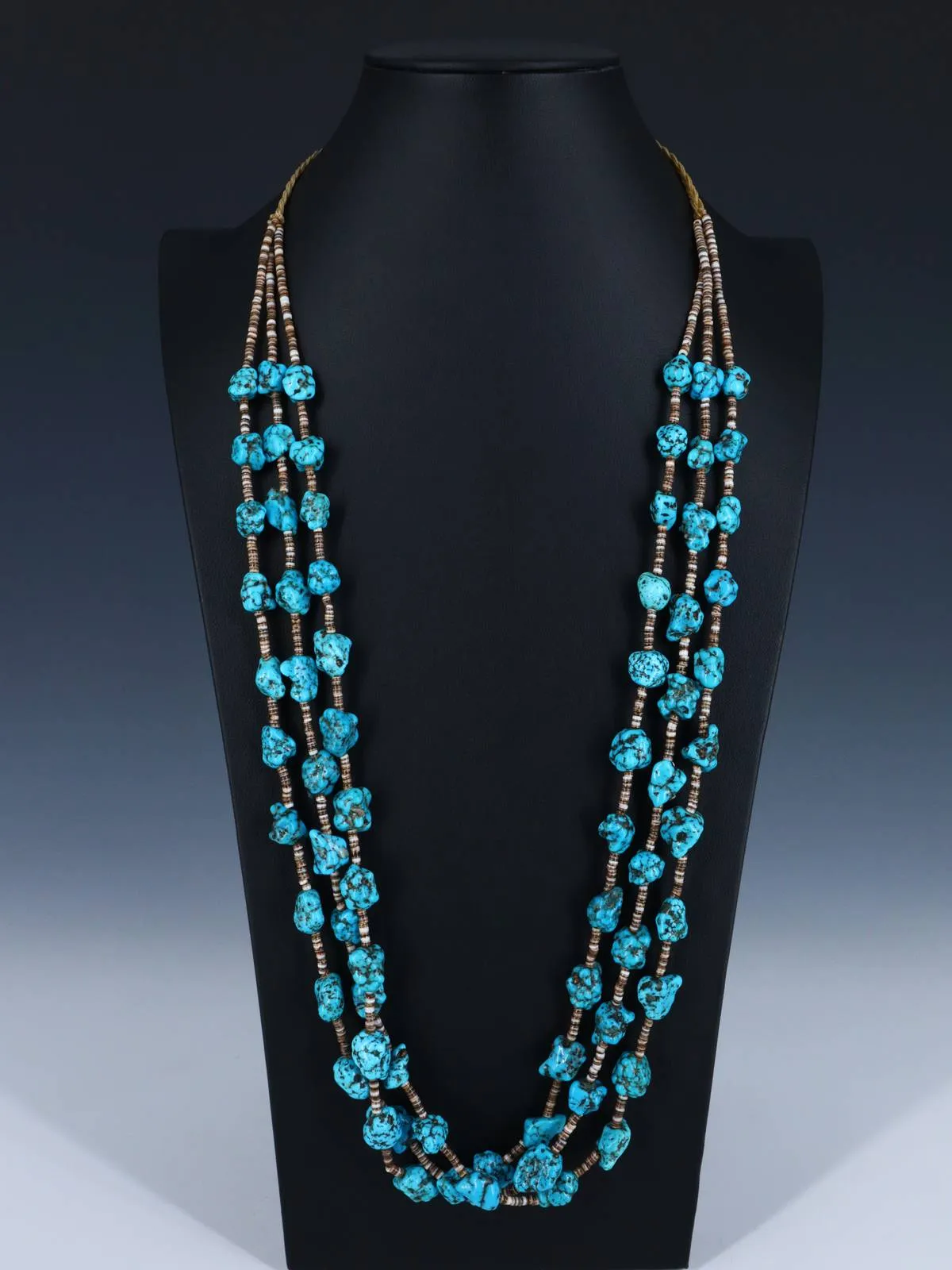 Native American Jewelry Triple Strand Turquoise Necklace