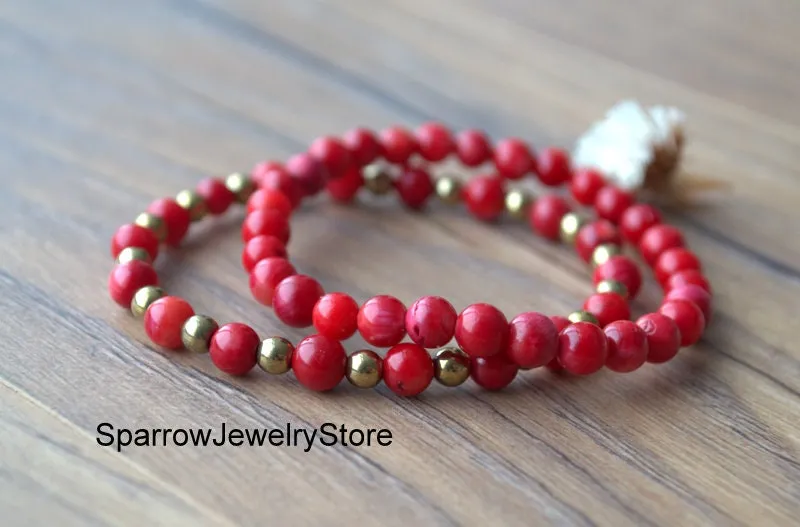 Natural red coral bracelets Genuine coral Gifts for her Red coral pyrite jewelry Protection success love talisman Healing crystal bracelets