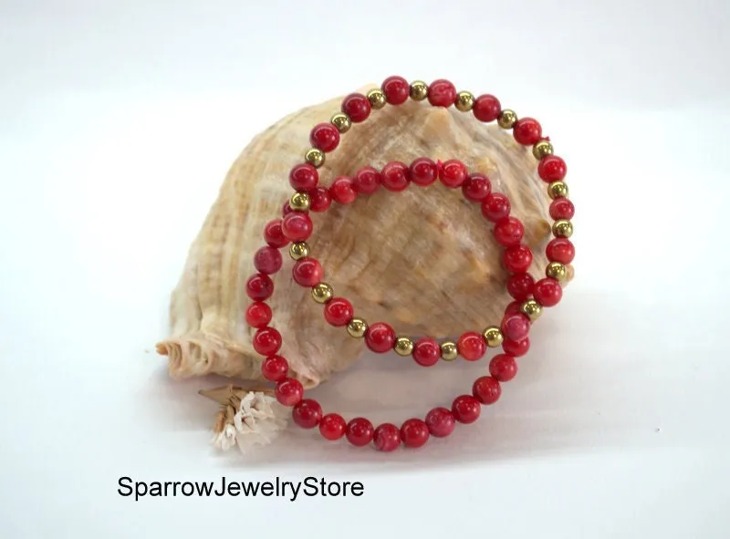 Natural red coral bracelets Genuine coral Gifts for her Red coral pyrite jewelry Protection success love talisman Healing crystal bracelets