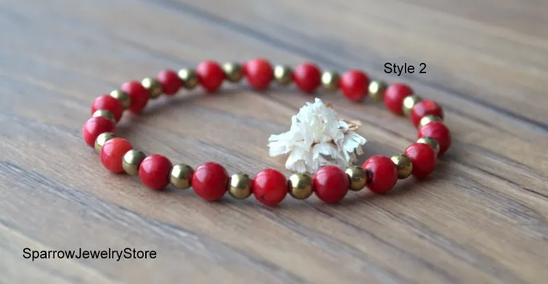 Natural red coral bracelets Genuine coral Gifts for her Red coral pyrite jewelry Protection success love talisman Healing crystal bracelets