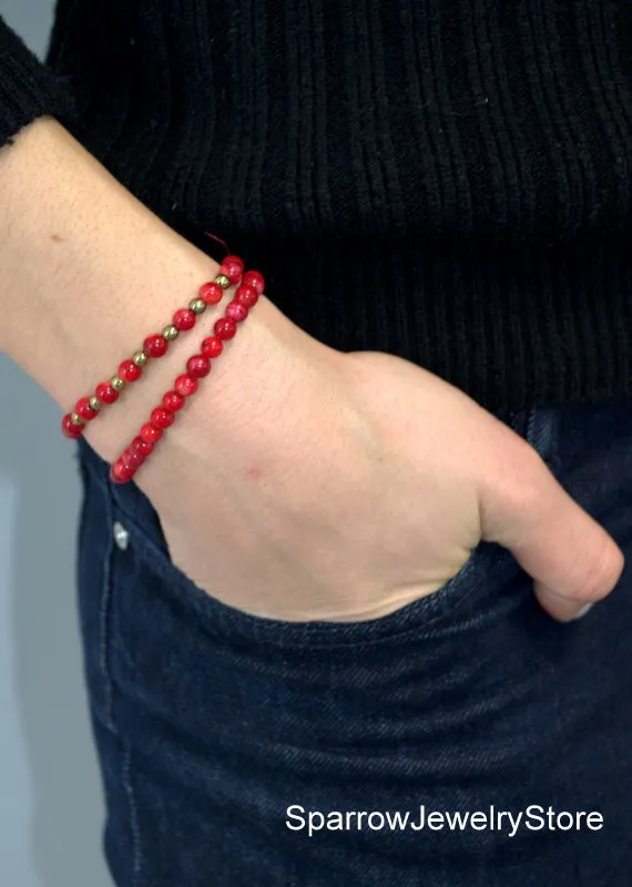 Natural red coral bracelets Genuine coral Gifts for her Red coral pyrite jewelry Protection success love talisman Healing crystal bracelets