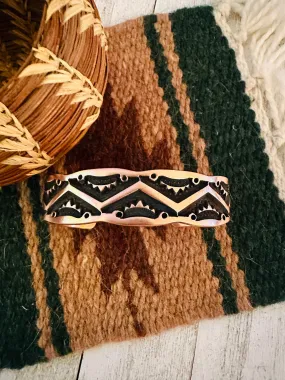 Navajo Hand Stamped Copper Cuff Bracelet Signed