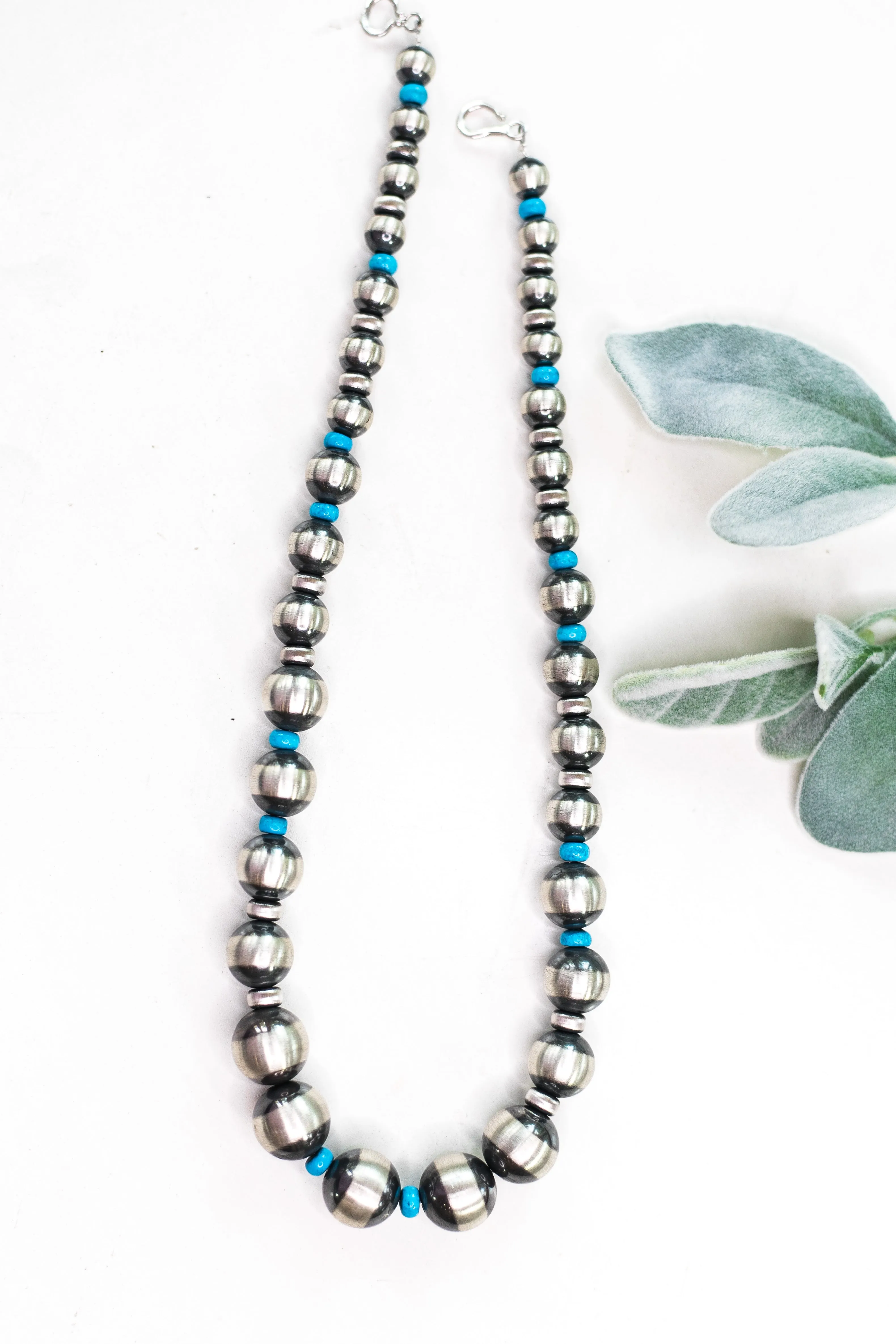 Navajo | Navajo Handmade Graduated Navajo Pearls Necklace with Turquoise Accents | 21 inches