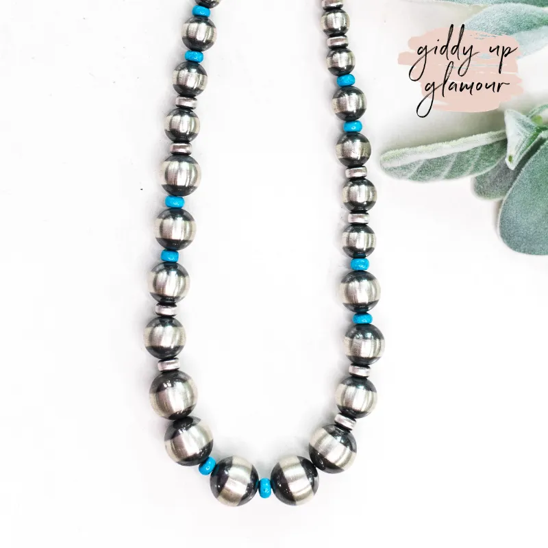 Navajo | Navajo Handmade Graduated Navajo Pearls Necklace with Turquoise Accents | 21 inches