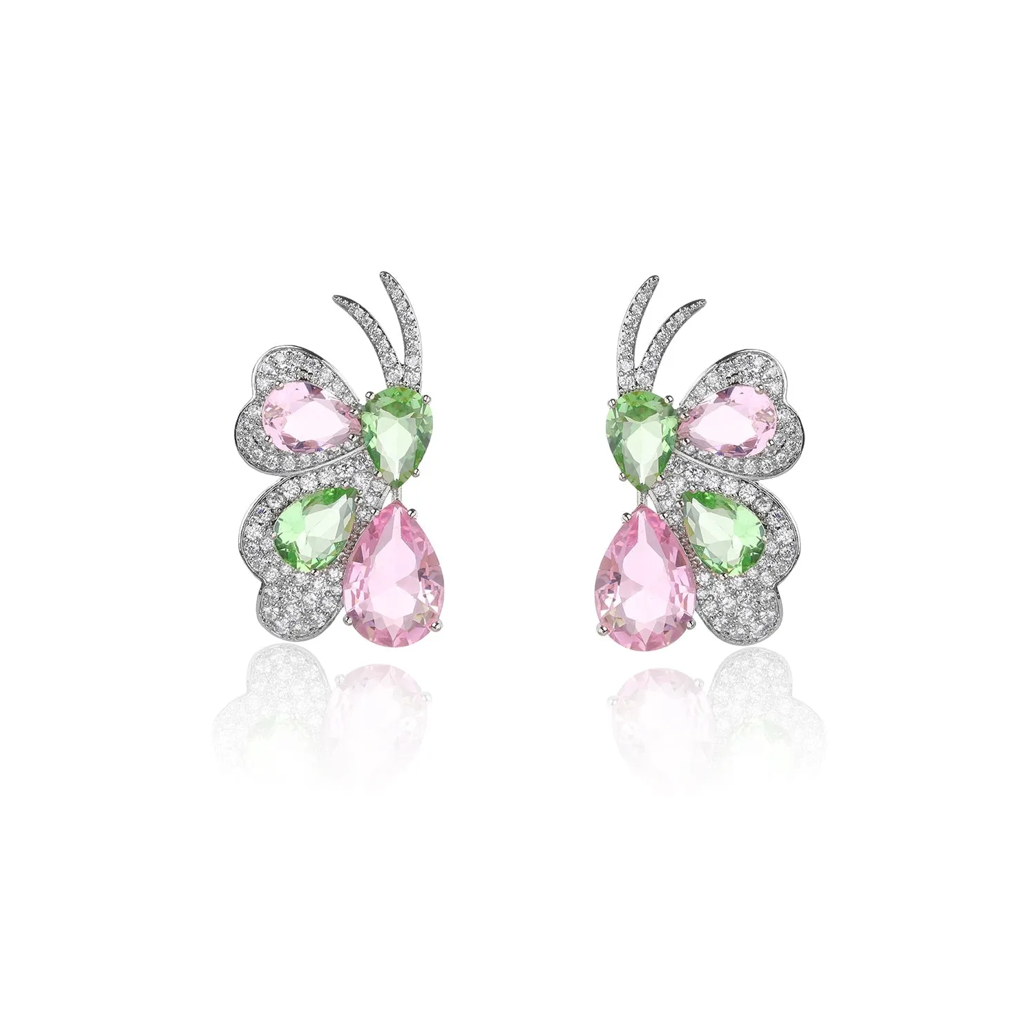 New Cubic Zircon Butterfly Earrings for Wedding, Crystals Stud Earring for Bride, 925 Silver Pin CE11897