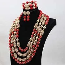 New Design Red Elegant embellished with Gold Balls Bridal Party Jewellery Set